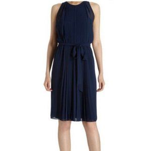 Diane Von Furstenberg Navy Pleated Chiffon Dress